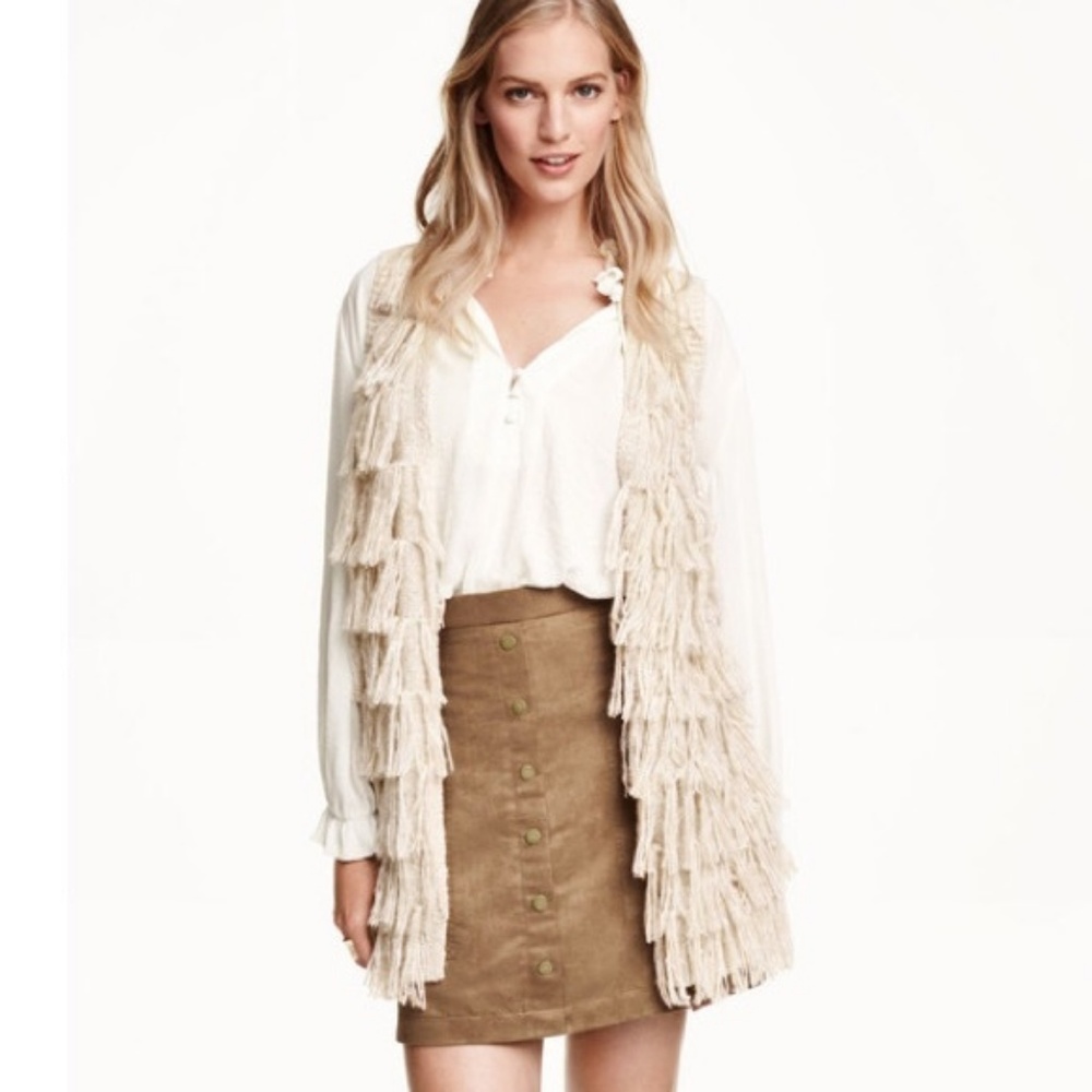 H&M cream colored fringe vest